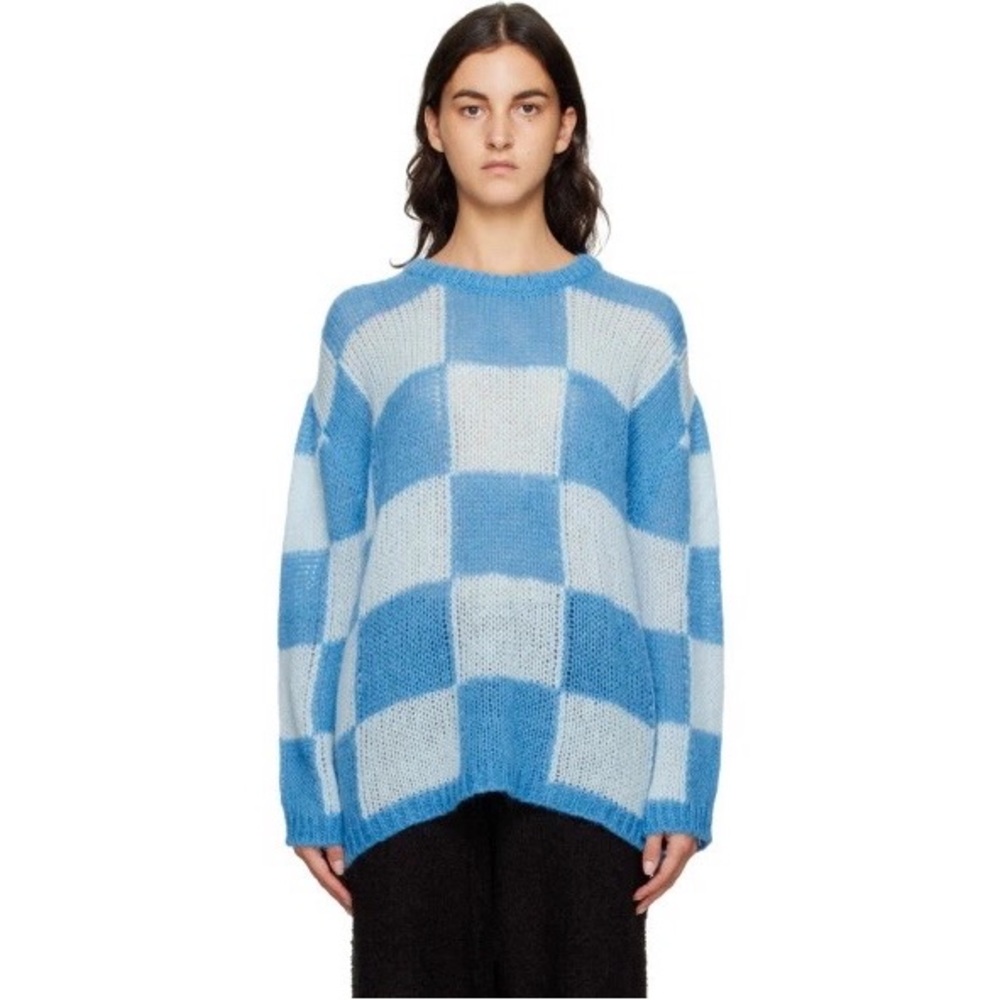 OPEN YY SSENSE Exclusive Gray & Blue Chessboard Check Sweater